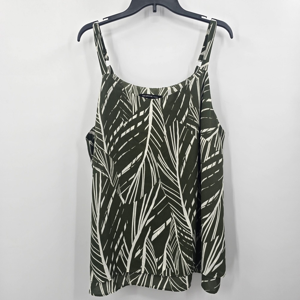 Zac & Rachel Tank Women 1X Green White Palm Leaf Print Tank Adjustable Strap